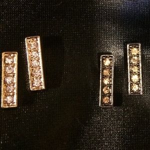 2 Pairs of pave set rectangular earrings