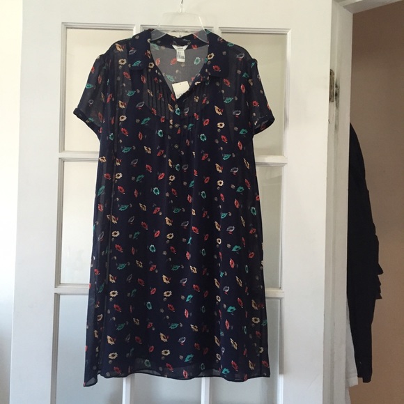 Navy floral printed shirt dress