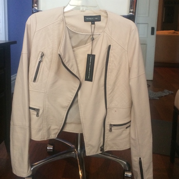 Members Only white vegan leather motorcycle jacket