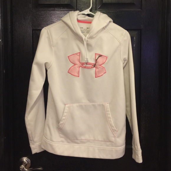 White and pink camo under armour hoodie clearance