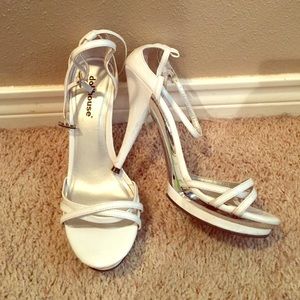White and silver strap heels