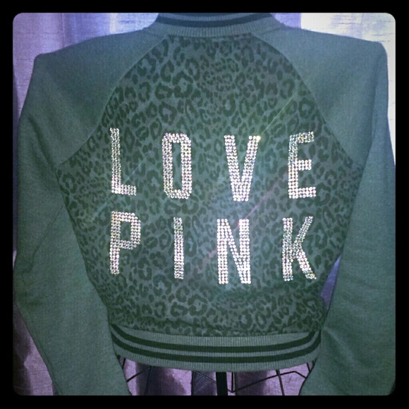 PINK~ Varsity Style Coat, Leopard Print with Bling