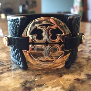Tory Burch Leather Logo Buckle Bracelet