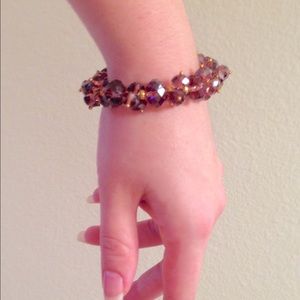 Gold & plum crystal-like bracelet