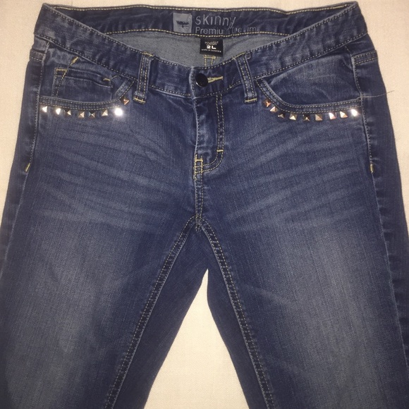 Studded Detail Dark Denim Skinny Jeans