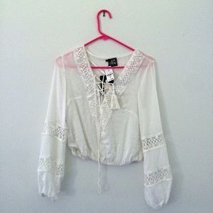 LF flowy white lace up shirt