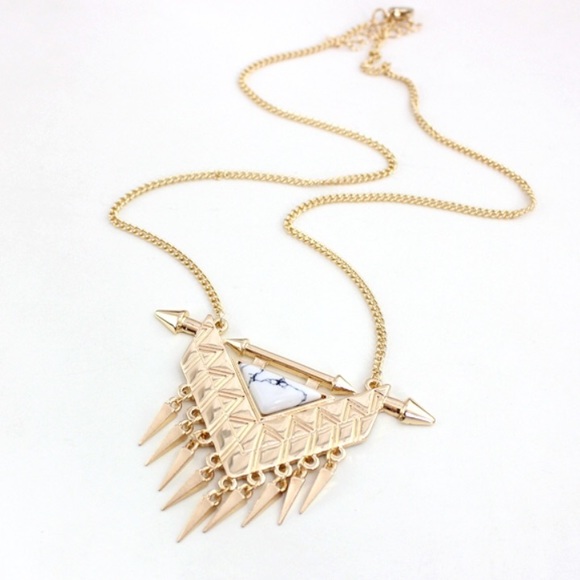 J Jewelista Jewelry - 18KGP white turquoise triangle spike necklace