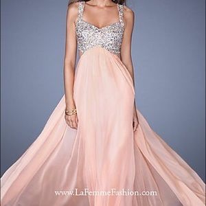La Femme Peach-Coral Prom Dress