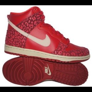 Nike red cheetah leopard print dunks high tops