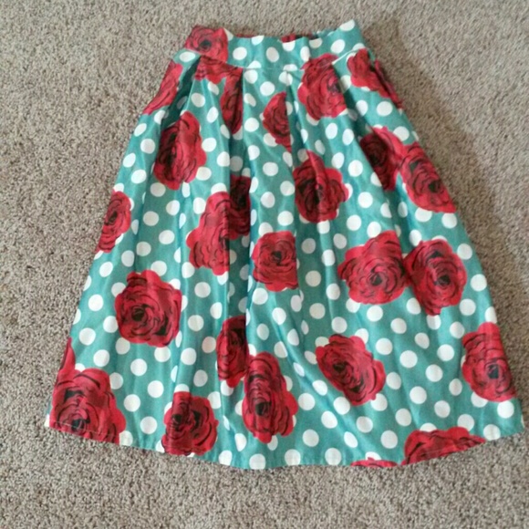 Final price-Rose flower green midi skirt