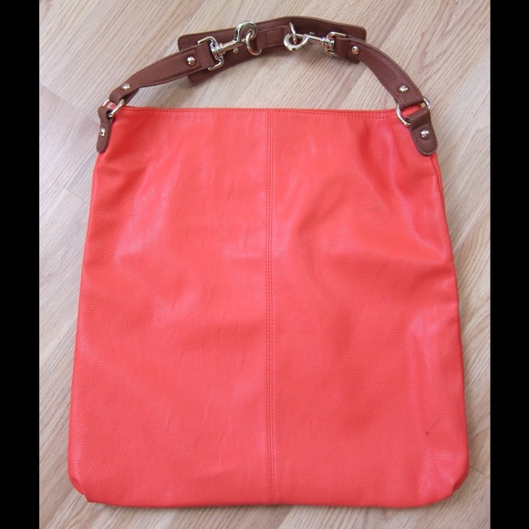 Express Handbags - Coral and brown faux leather shoulder bag