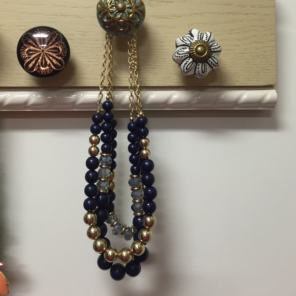 Blue and gold bead necklace