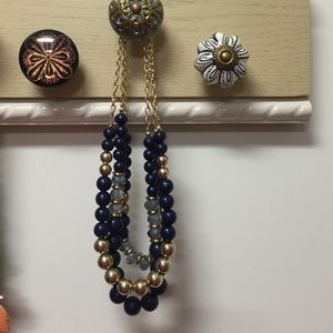 Blue and gold bead necklace