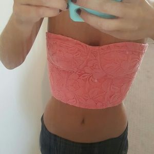 Coral lace crop top