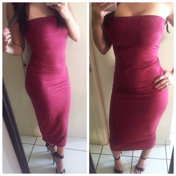 Missguided Dresses & Skirts - 🚫SOLD OUT🚫 Burgundy Faux Suede Tube Dress