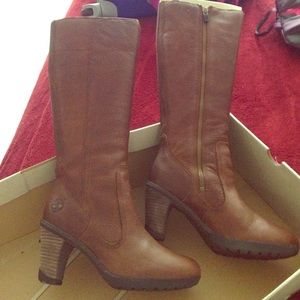 Timberland tall leather boots " cognac" color. 6.5