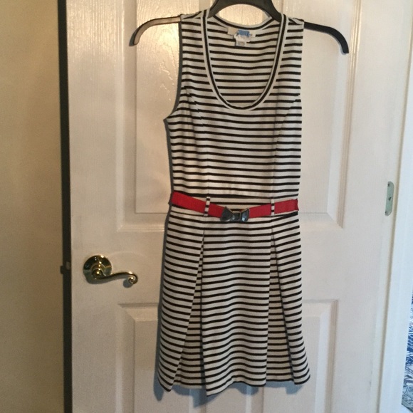 Navy striped pleated dress