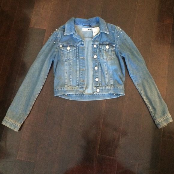 Topshop Jackets & Blazers - Topshop Jean Moto Jacket w Spike Detail