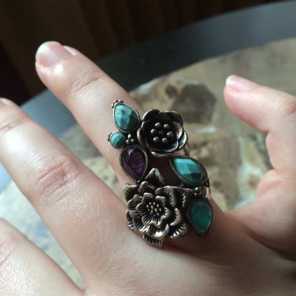 Lucky Brand Floral Ring with Turquoise and Gems