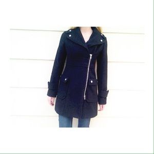 Urban Outfitters black zip up long winter business work coat peacoat XS
