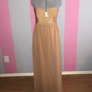 Mocha floor length strapless maxi dress
