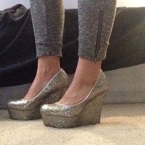 Silver sparkly platform heels
