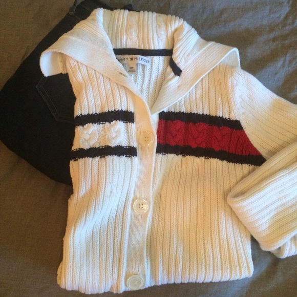 Tommy Hilfiger White Cable Knit Button-up Sweater - Picture 1 of 3