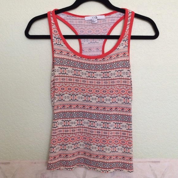 Orange tribal racer back tank top