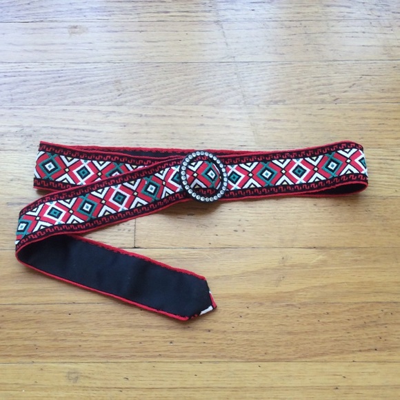 Red & Black Geometric Print belt, crystal buckle