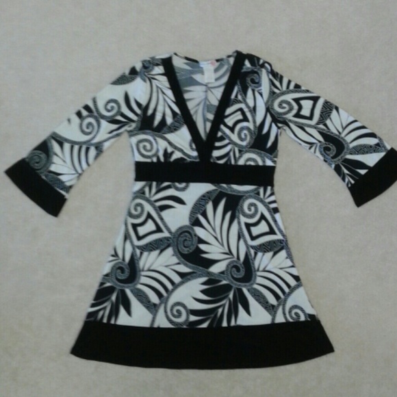 Black and ivory print tunic , mini dress