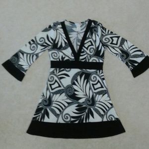 Black and ivory print tunic , mini dress