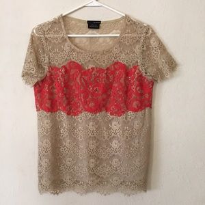 NWOT Anthropologie Porcelain Colorblock Lace Tee