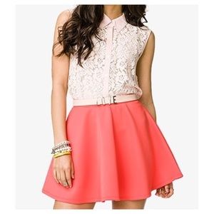 Lace Sleeveless Collared Button-Down Top