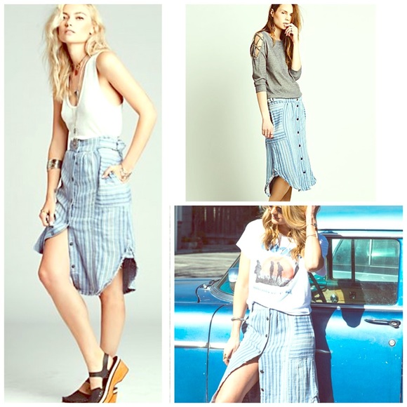 Free People Dresses & Skirts - Midi Dress DENIM Jean Skirt FREE PEOPLE NWT