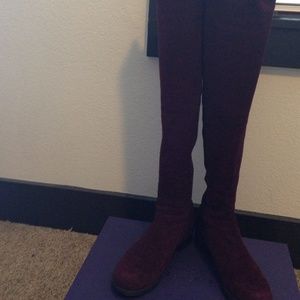 Stuart Weitzman red suede OTK flat heel boots