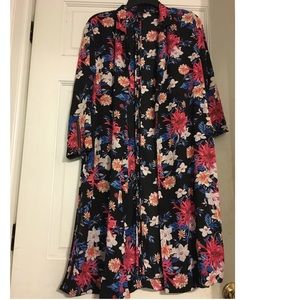 Floral kimono duster long sleeve zipper detail