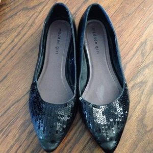 Black Leather Madden Girl Flats