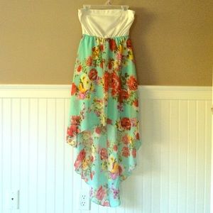 Strapless Floral & White Hi-Lo Dress Size Small