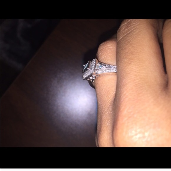 Engagement ring w/ Aqua diamonds - Picture 2 of 3