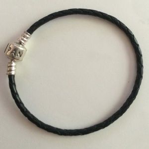Pandora Black leather braid charm bracelet.  7"