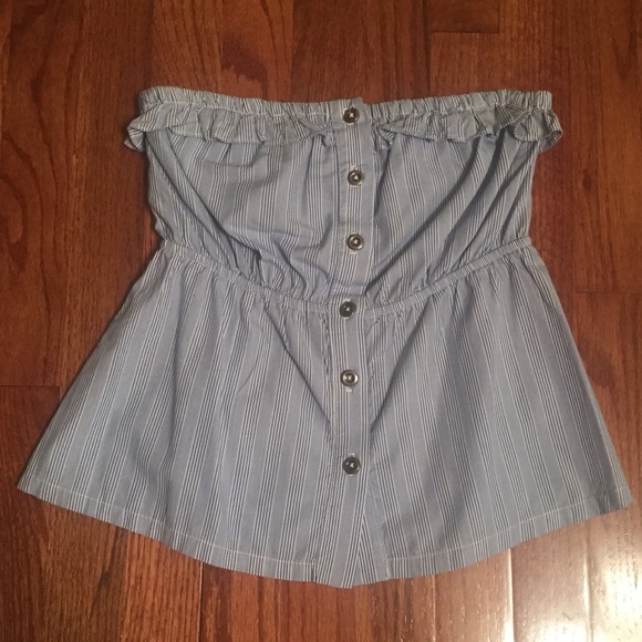 Anthropologie Odille Strapless Blue & White Top