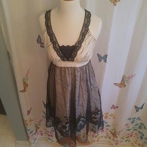 Medium navy dress with polka dots and flowers