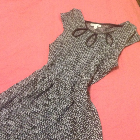 Black and white dress with leather trim