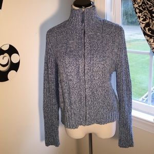Liz Claiborne zip up sweater in med. blue & white!