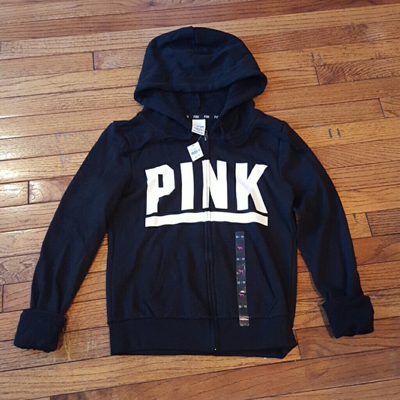 Victoria's Secret PINK Zip Up Black & White Hoodie