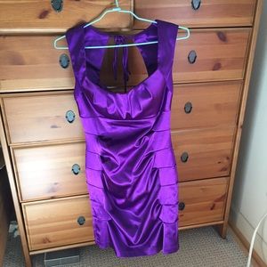 Winsor purple satin ruched dress