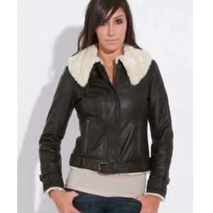 Brown Leather Sherpa Lined Bomber Jacket
