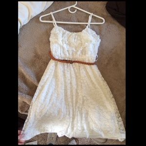 Belted white lace dress