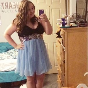 Black & Baby Blue Sequin Semi Formal Dress