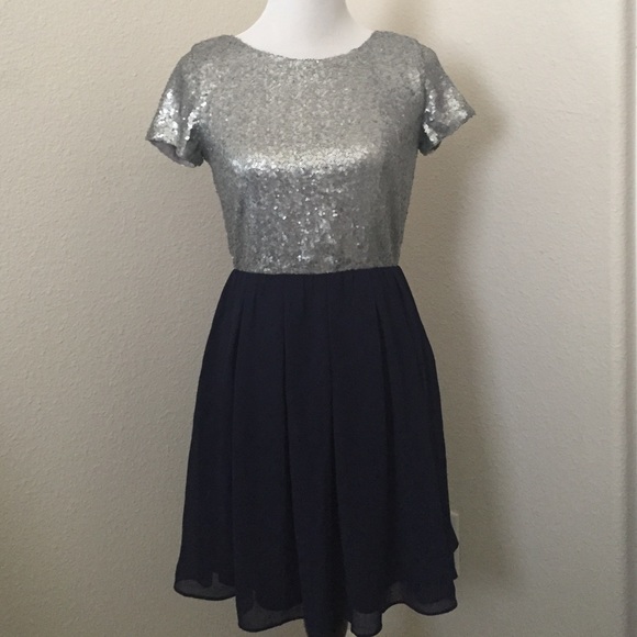 Francesca's Collections Dresses & Skirts - Francesca's Silver Sequin and Navy Blue Dress